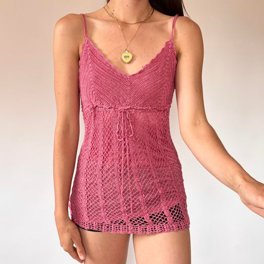 Y2K Pink Crochet Tank (S/M)