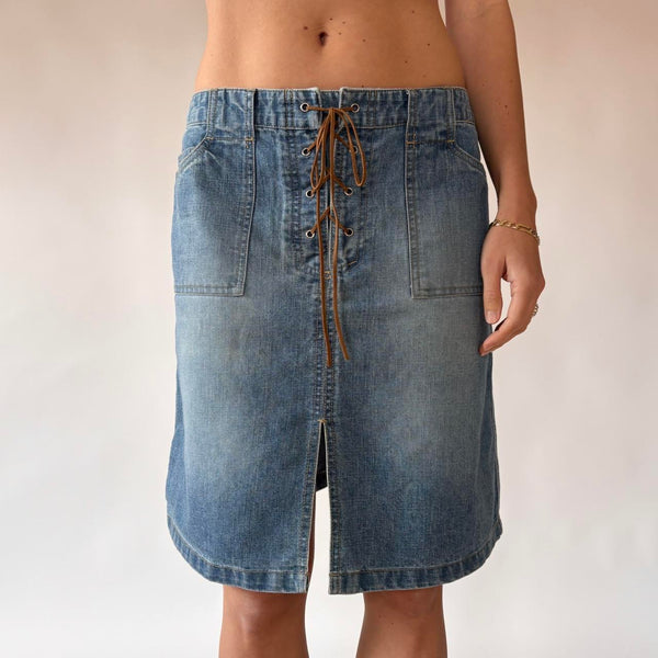 Y2K Lace Up Denim Skirt (M)