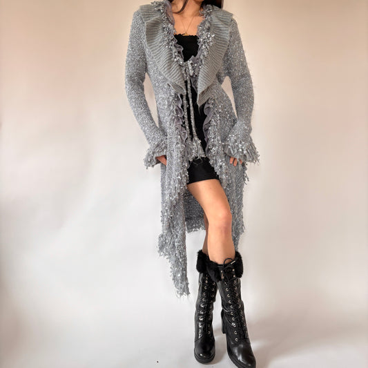 Y2K Ruffly Duster Cardigan (L)