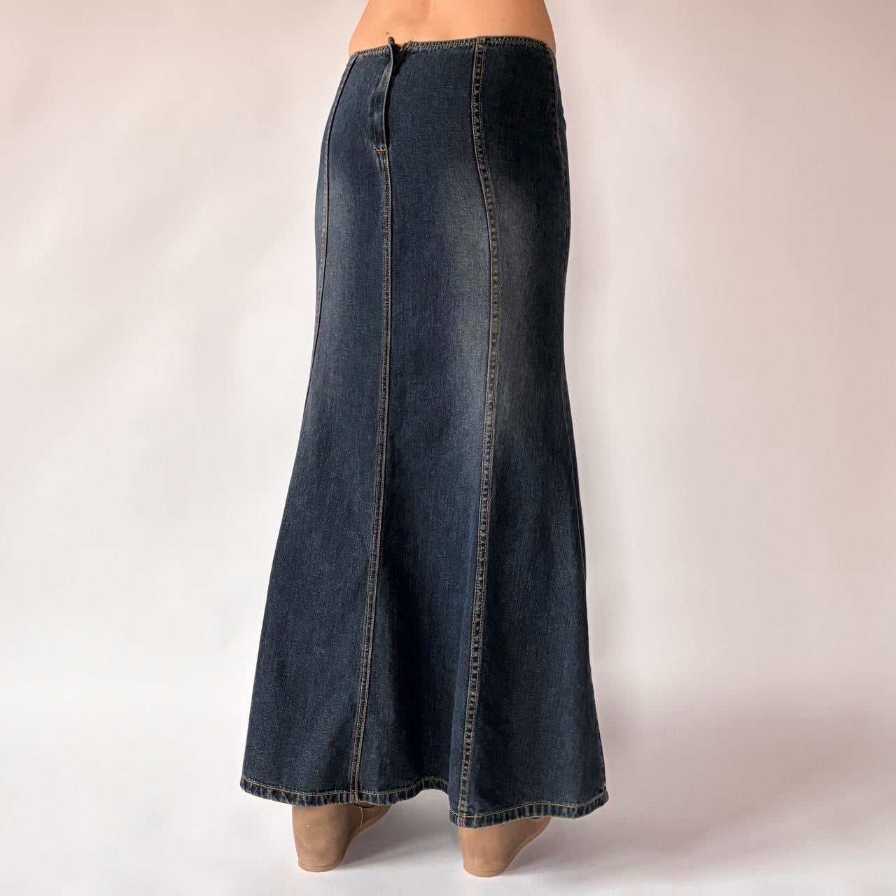 Y2K Dark Wash Denim Maxi Skirt (XS/S)