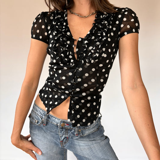 2000s Mesh Polka Dot Blouse (XS)