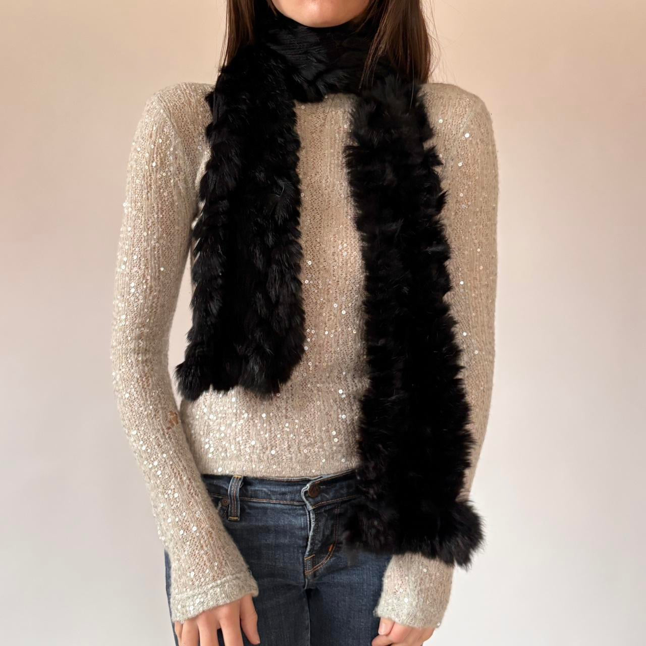 Noir Rabbit Fur Scarf