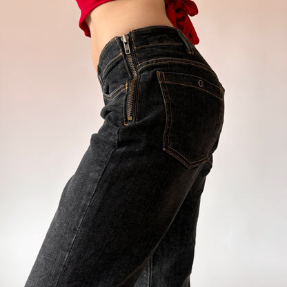 Y2K Side Zip Jeans - Black Wash (S)