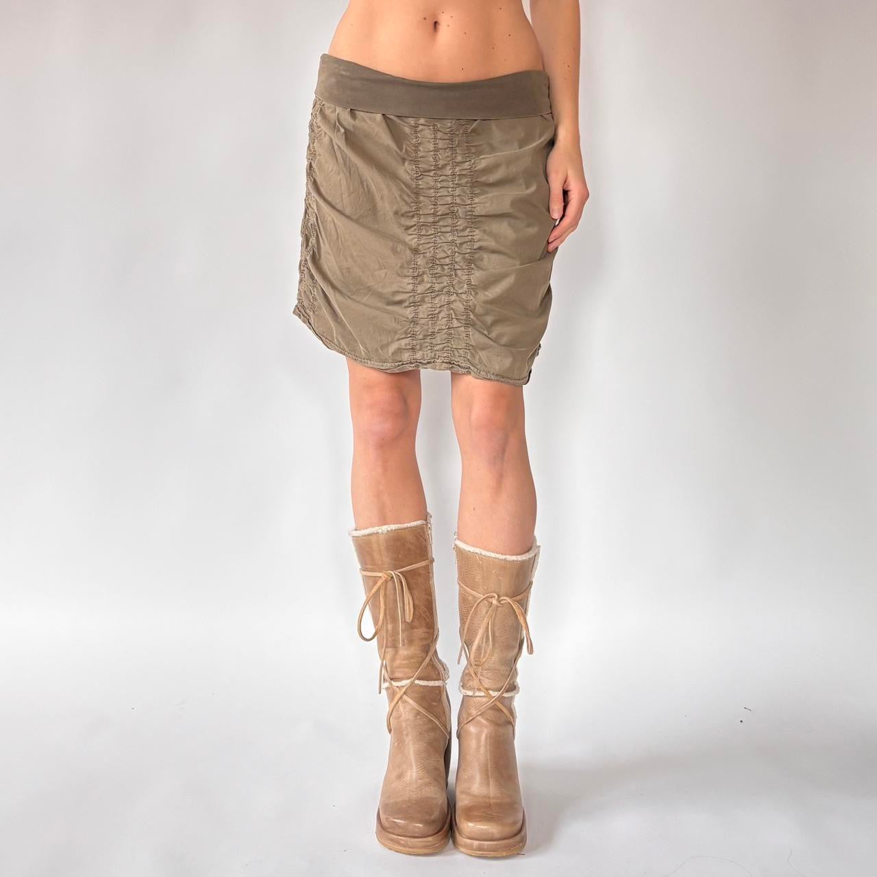 Y2K Olive Ruched Skirt (M)