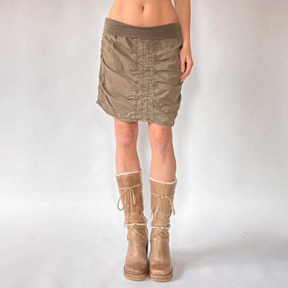 Y2K Olive Ruched Skirt (M)