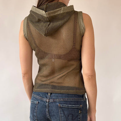 Hooded Olive Mesh Top (S)