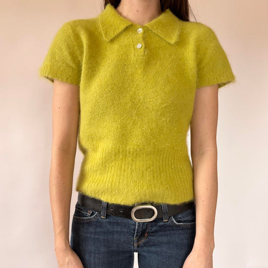 90s Chartreuse Angora Knit Polo (S/M)