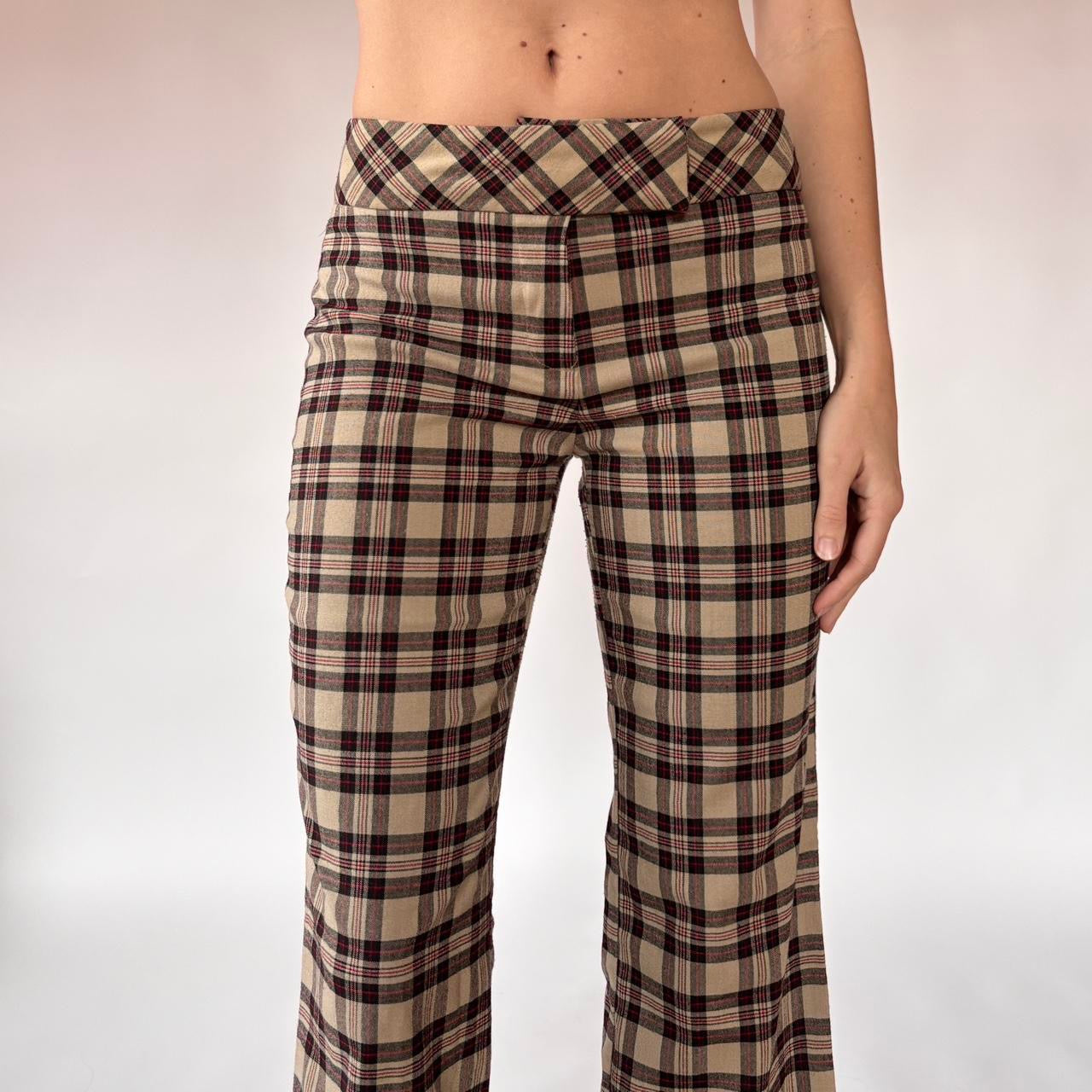 Y2K Plaid Flare Trousers (XS)