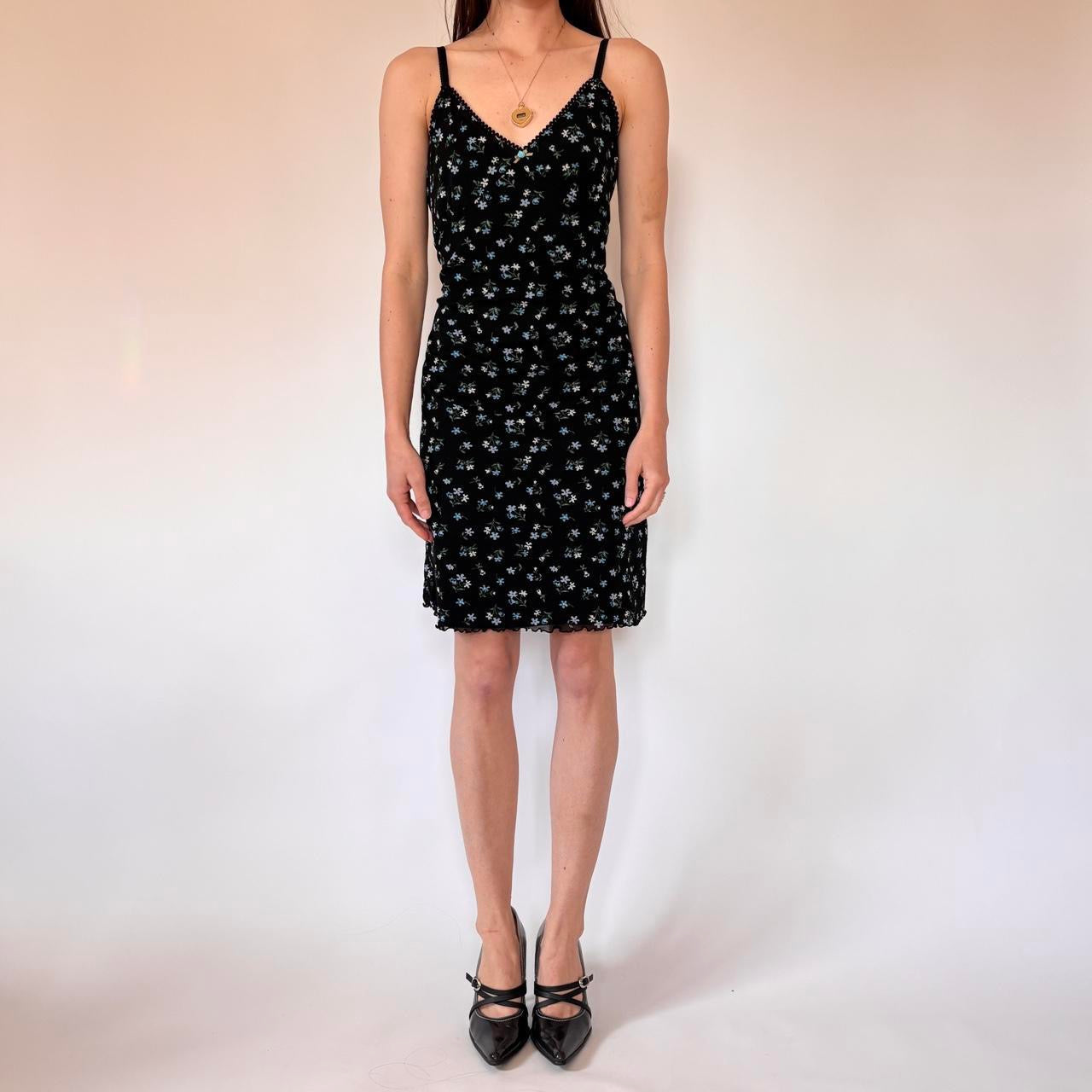 90s Floral Mesh Midi Dress (L)