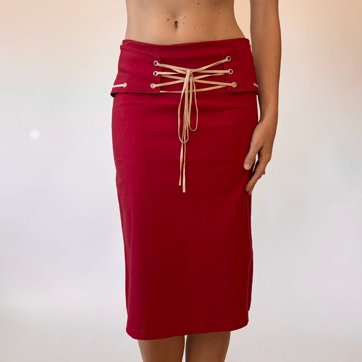 Y2K Cherry Lace Up Midi Skirt (XS/S)