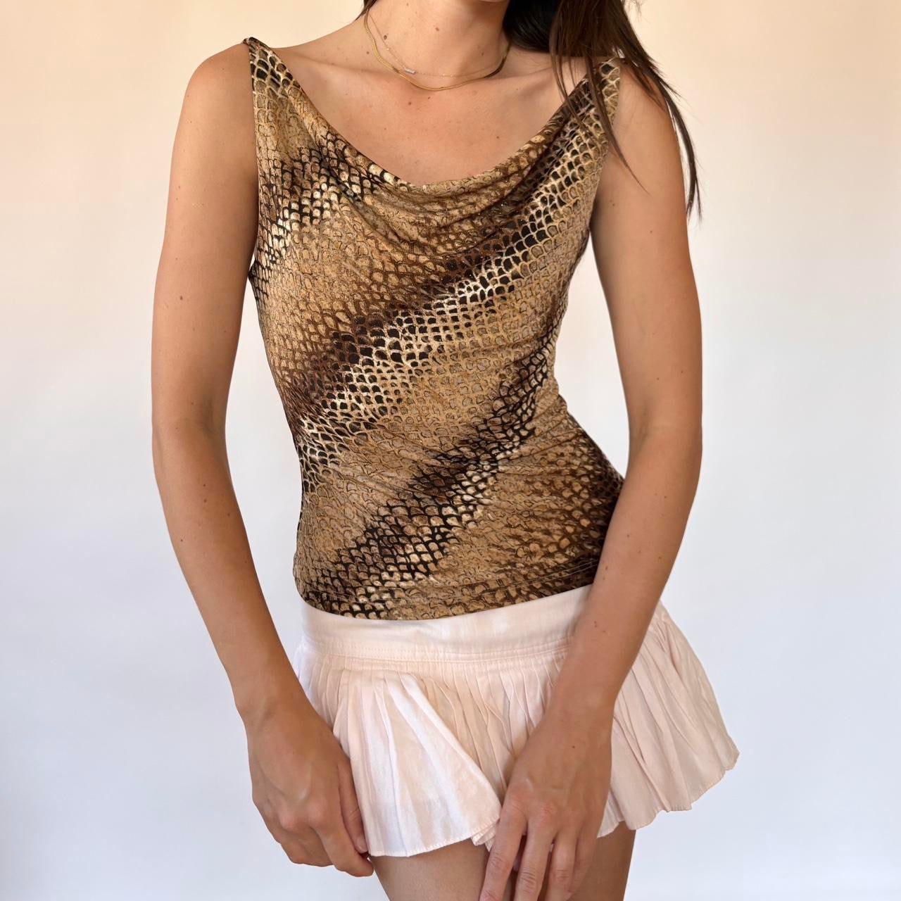 Y2K Cowl Neck Animal Print Top (S/M)