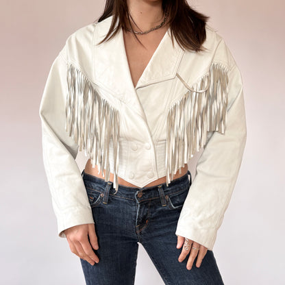 80s White Leather Fringe Jacket (M)