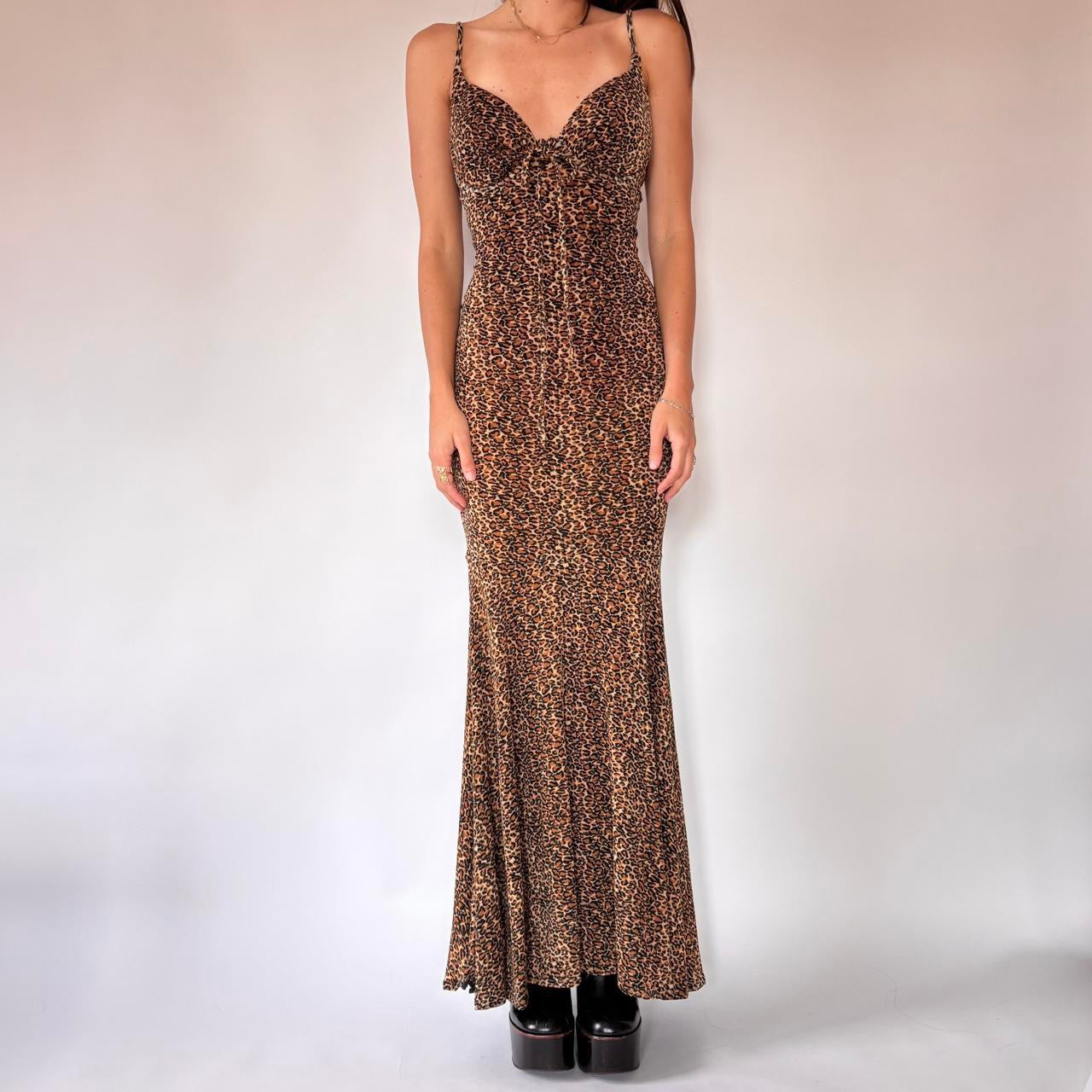 90s Slinky Leopard Maxi Dress (M)