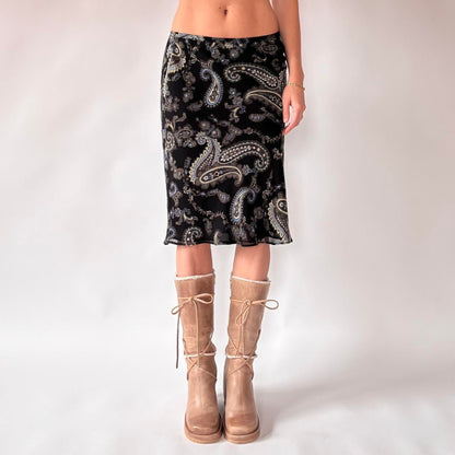 2000s Silk Paisley Midi Skirt (XS/S)