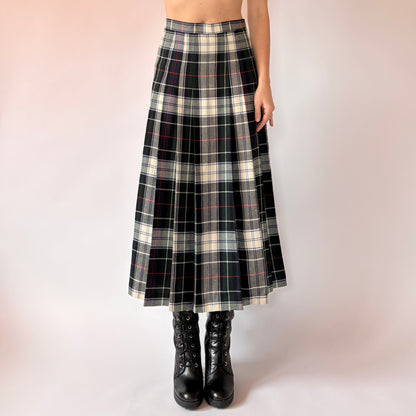 Vintage Wool Plaid Midi Skirt (XS)