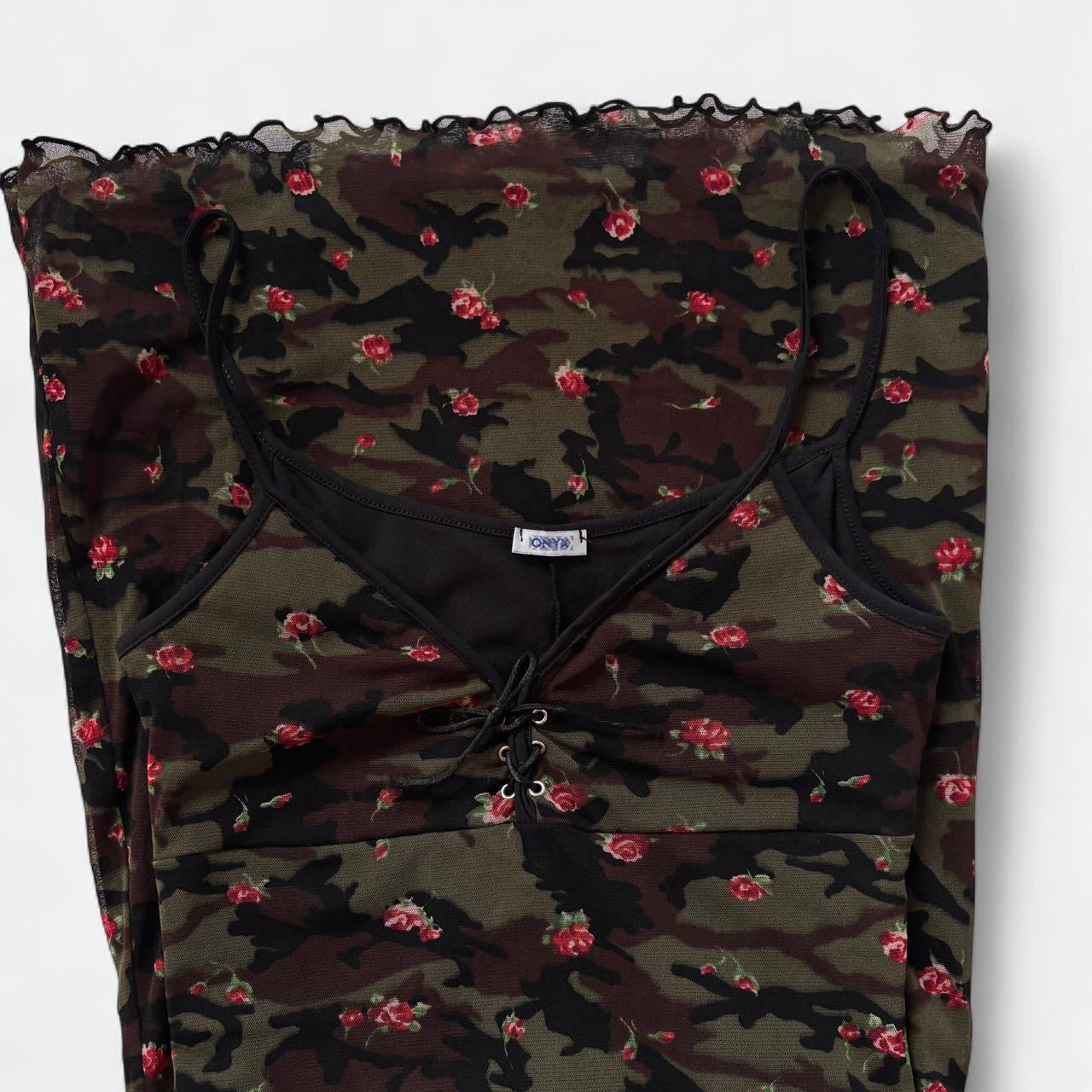 Italian Y2K Mesh Floral Camo Dress (S/M)