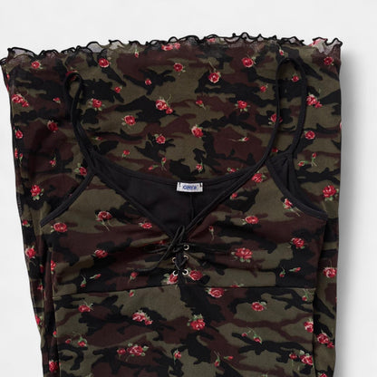 Italian Y2K Mesh Floral Camo Dress (S/M)