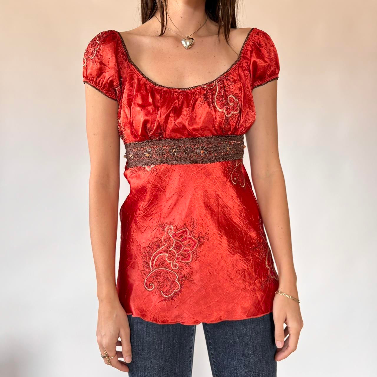 Y2K Embroidered Babydoll Top (M)