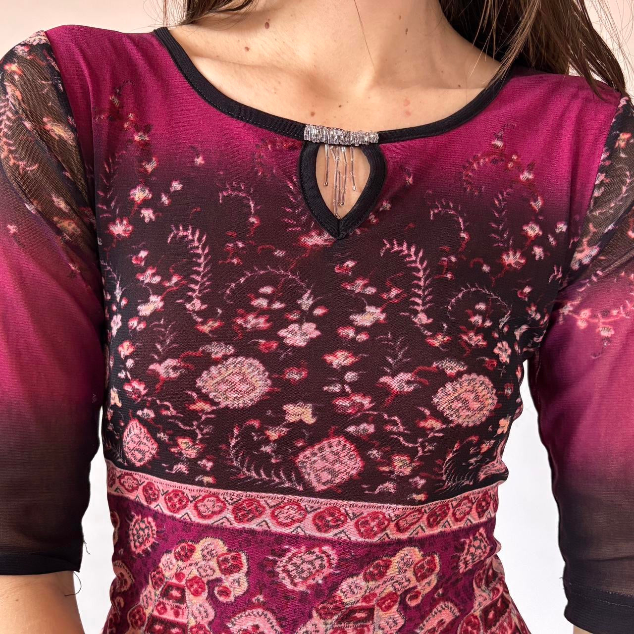 Y2K Beaded Neckline Mesh Top (M/L)