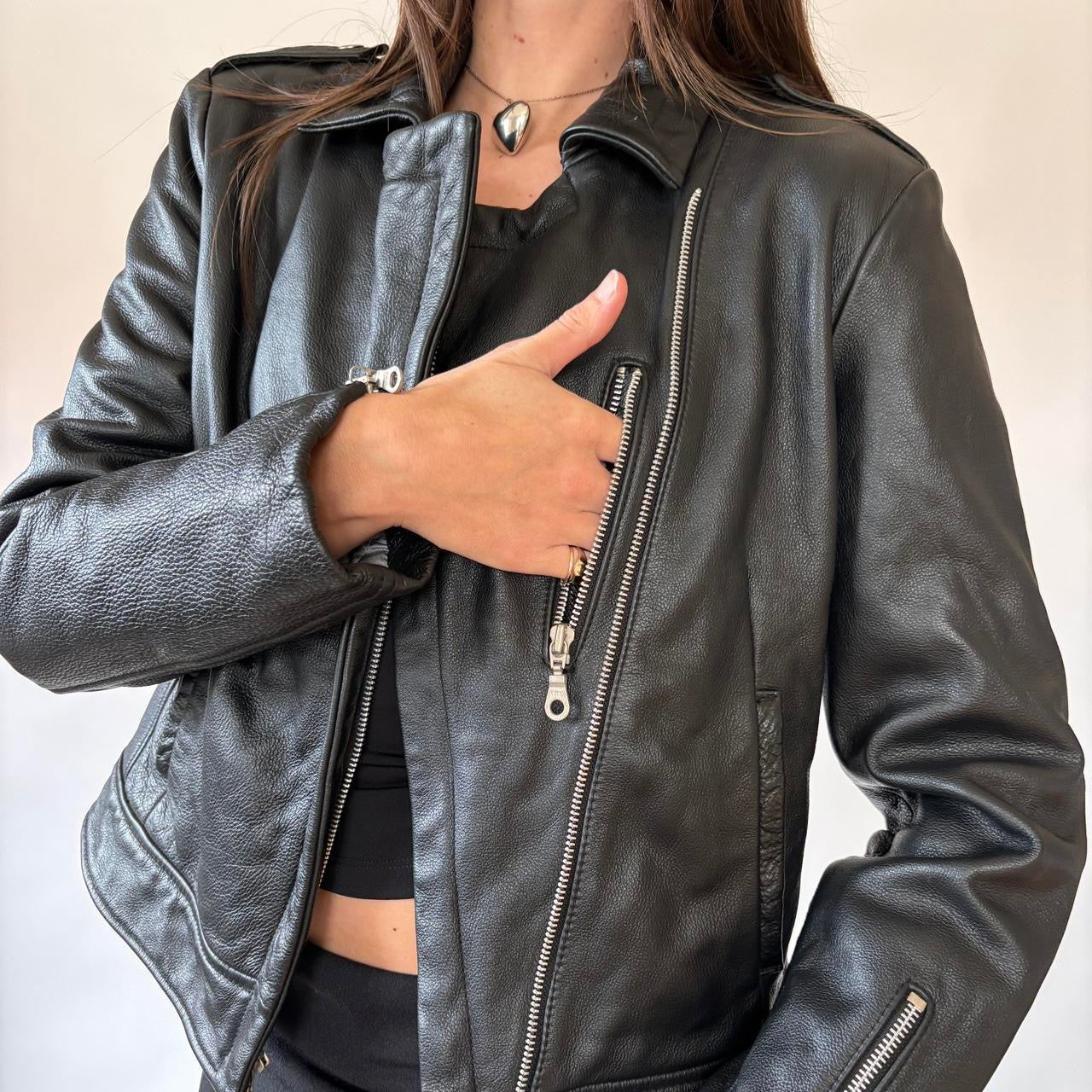 Wilson’s Leather Black Biker Jacket (M)