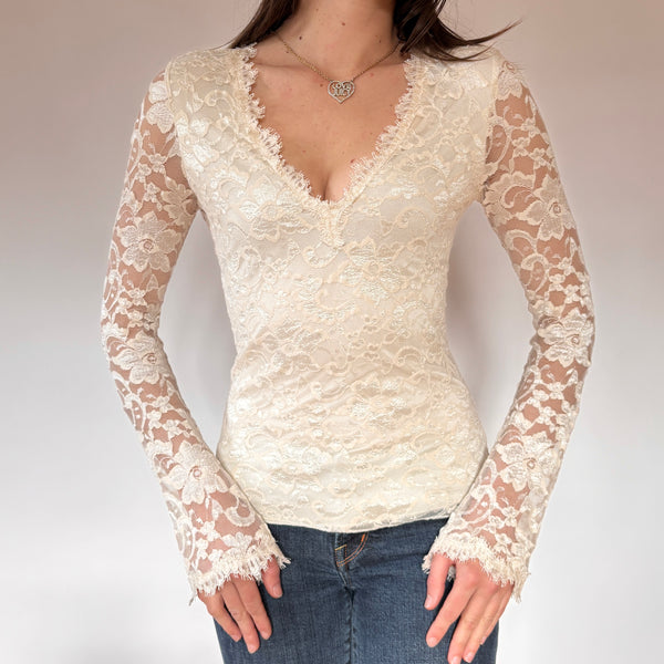 Y2K Cream Lace Longsleeve (XS)