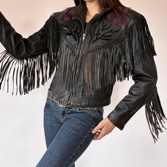 Vintage Leather Fringe Jacket (XS)