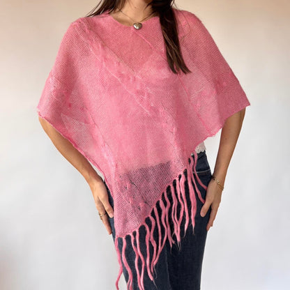 Y2K Pink Knit Poncho