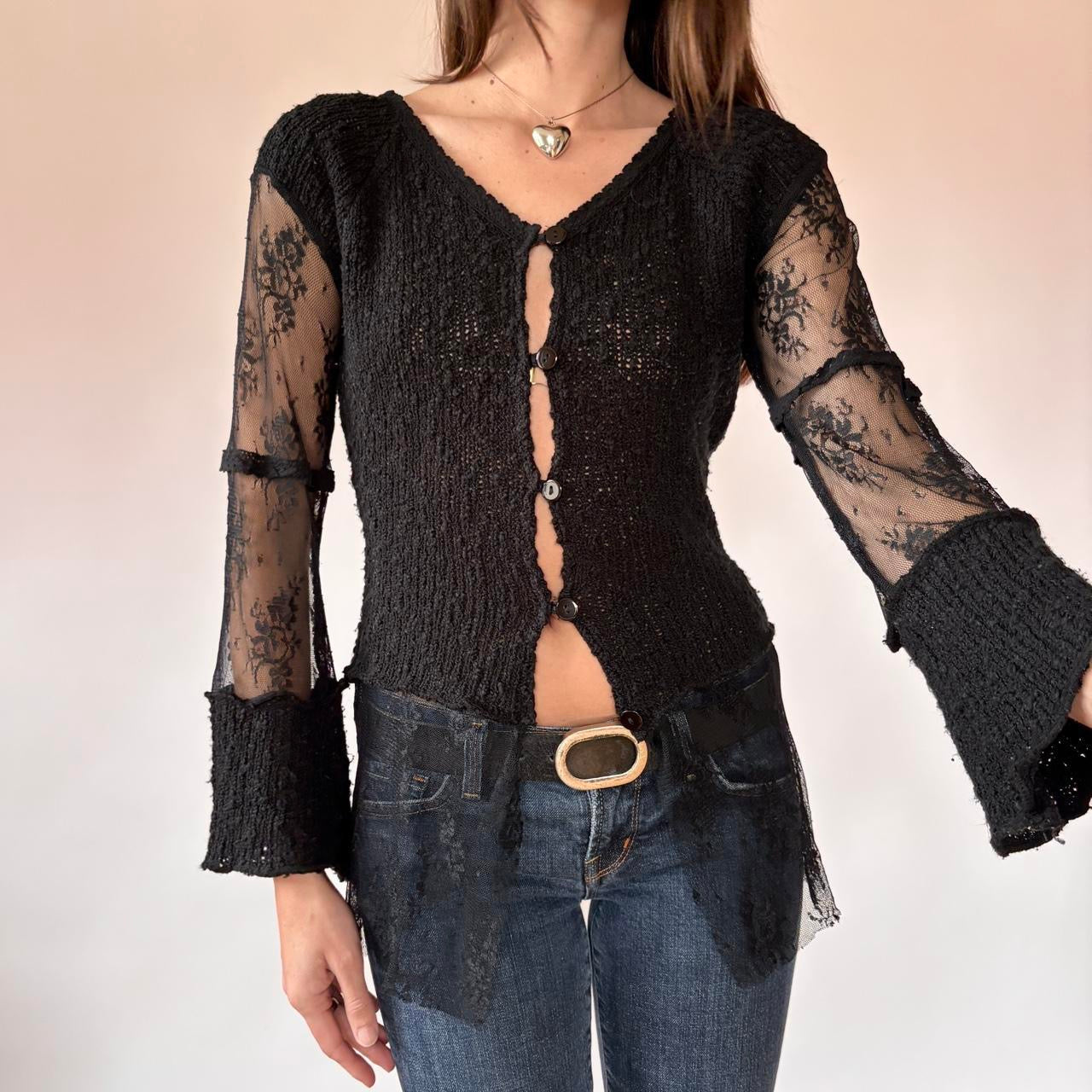 Surrealist Knit & Lace Cardigan (S)