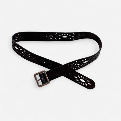 Floral Cutout Leather Belt