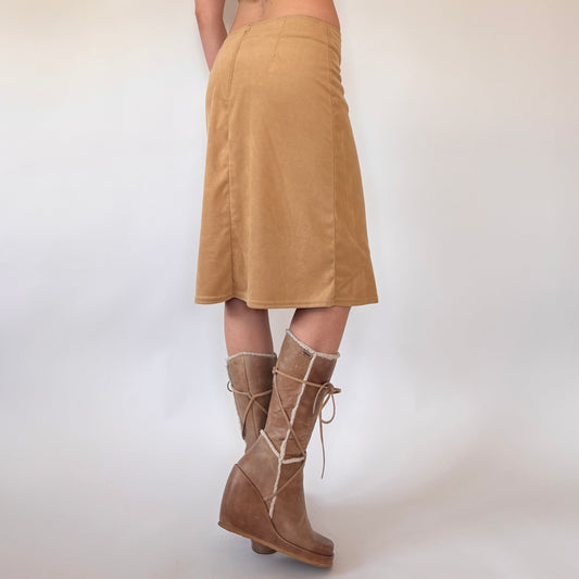 Y2K Nude Lace Up Midi Skirt (S)