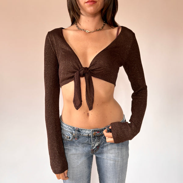 Y2K Knit Tie Front Top (XS/S)