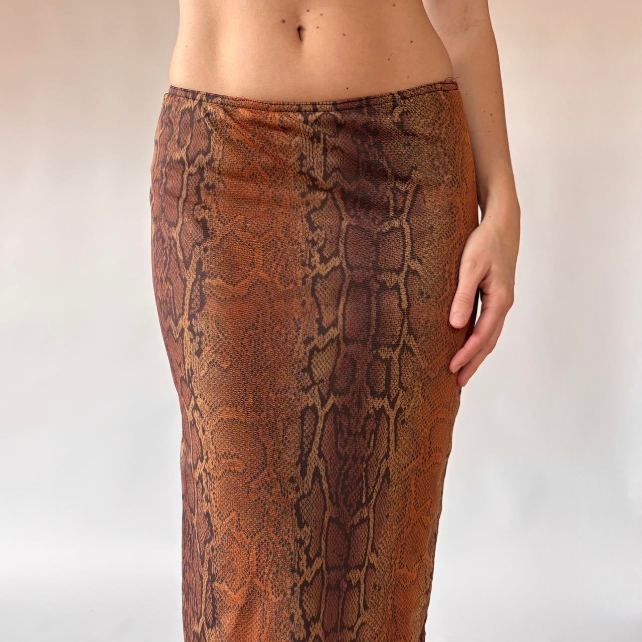 French Y2K Snakeskin Print Midi Skirt (S)