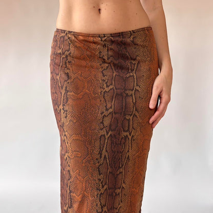 French Y2K Snakeskin Print Midi Skirt (S)