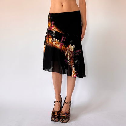 Y2K Graphic Print Midi Skirt (M)