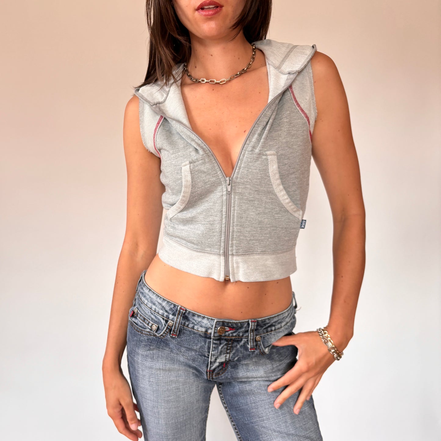 Y2K Sporty Hooded Vest (XS)