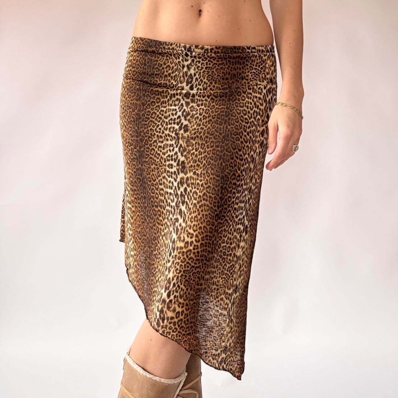 Asymmetrical Leopard Mesh Midi Skirt (XS/S)