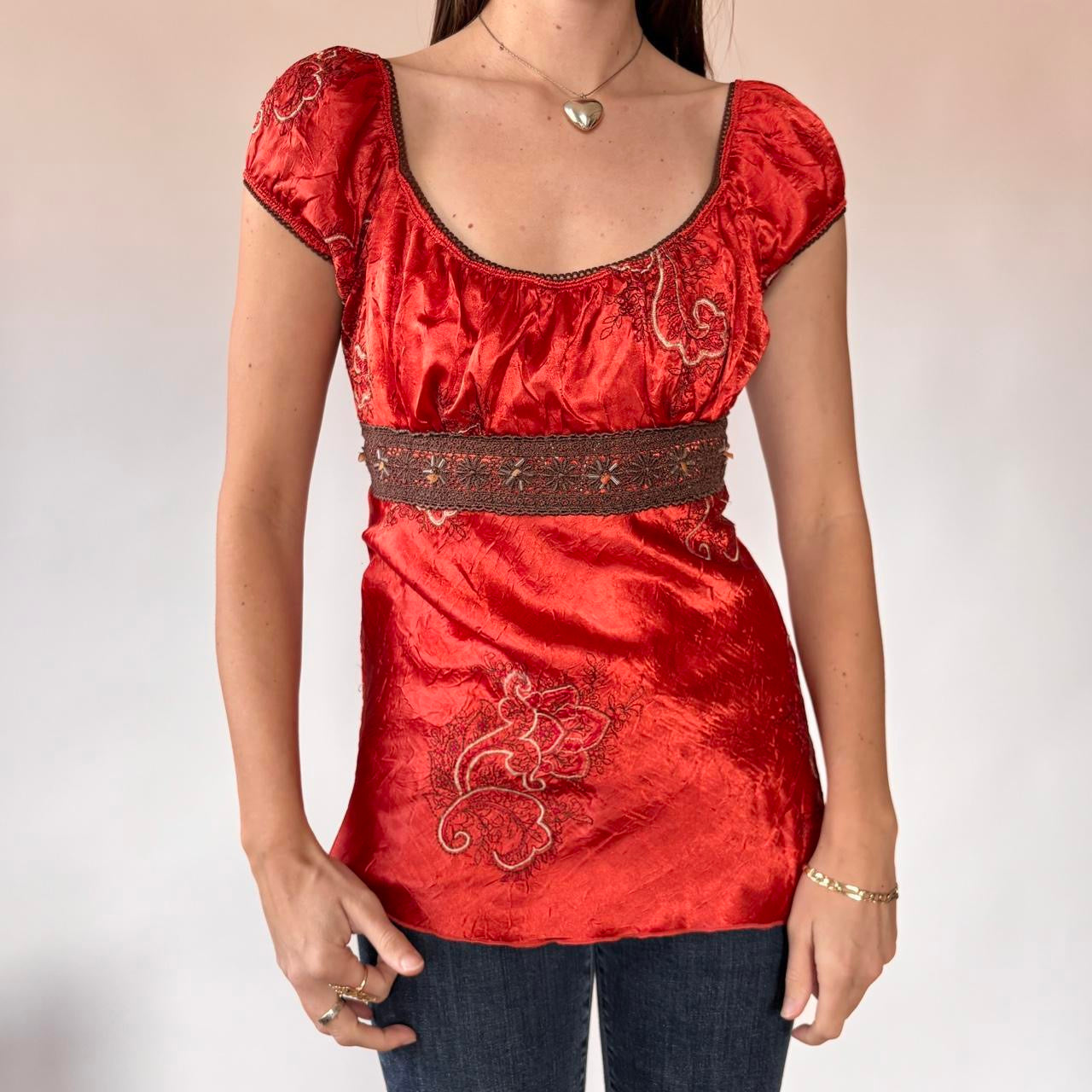 Y2K Embroidered Babydoll Top (M)