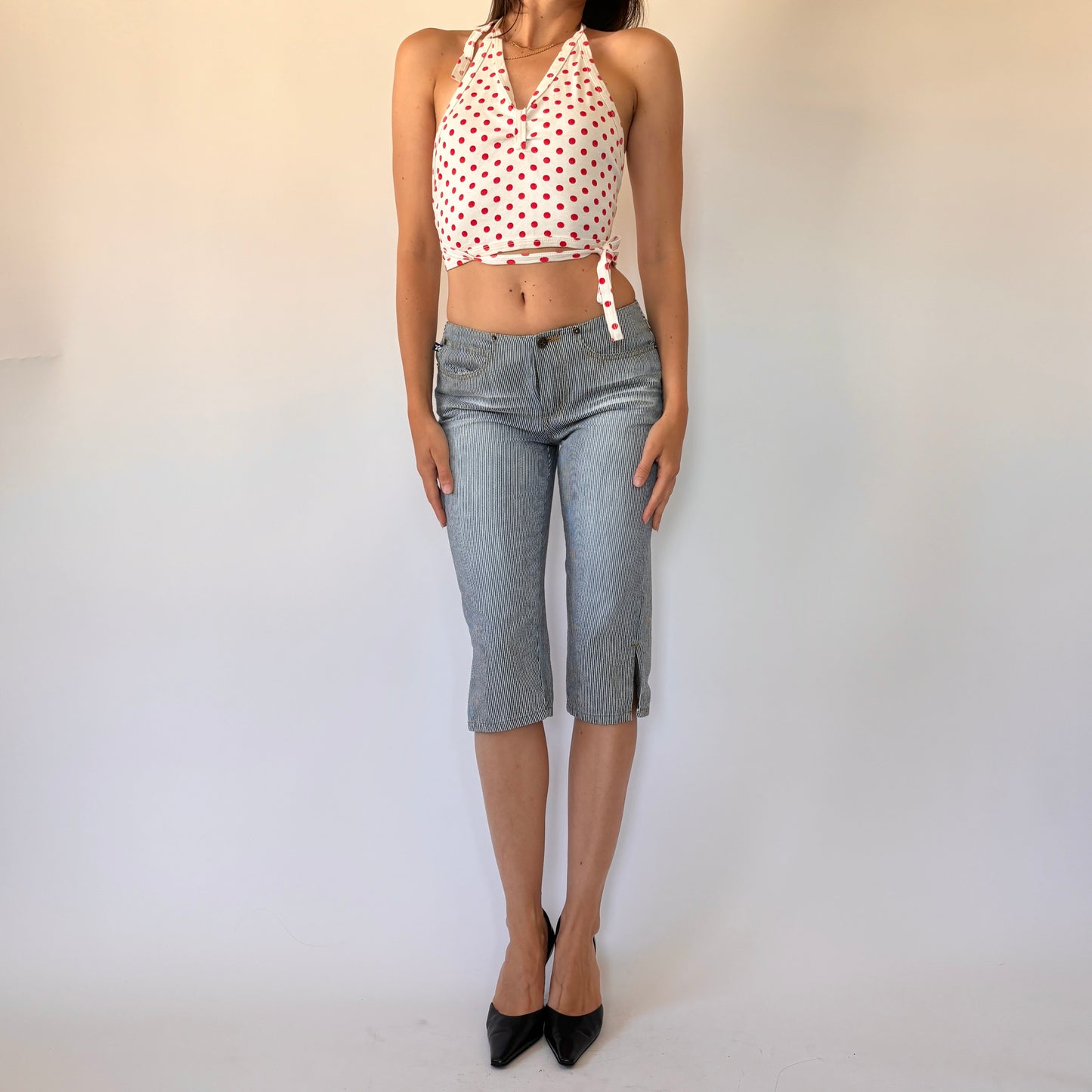 Y2K Pinstripe Denim Capris (XS)