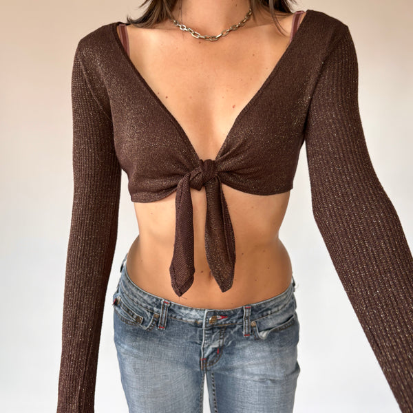 Y2K Knit Tie Front Top (XS/S)