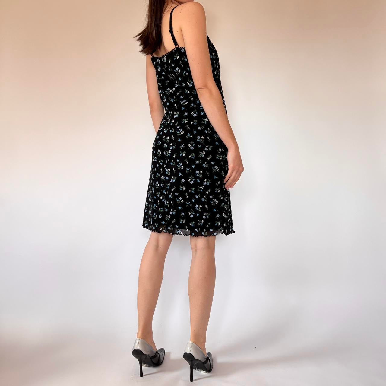 90s Floral Mesh Midi Dress (L)