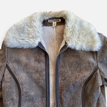 Y2K Leather & Faux Fur Jacket (S)