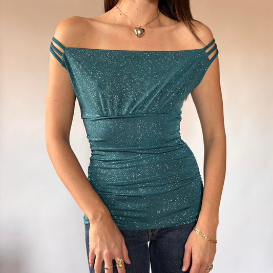 Y2K Glittery Cowl Neck Top (S)