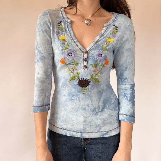 Y2K Henley Boho Top (S/M)