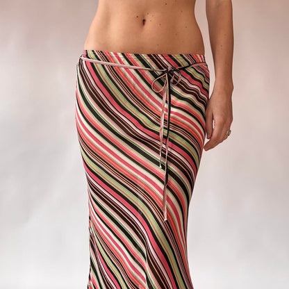 Y2K Striped Midi Skirt (S)