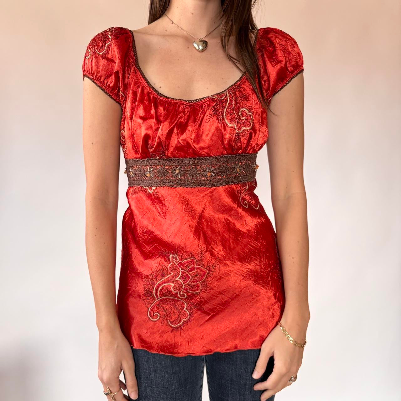 Y2K Embroidered Babydoll Top (M)