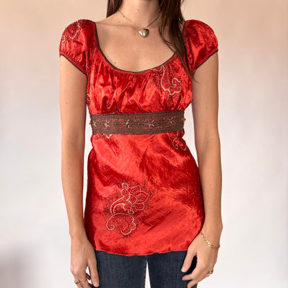 Y2K Embroidered Babydoll Top (M)