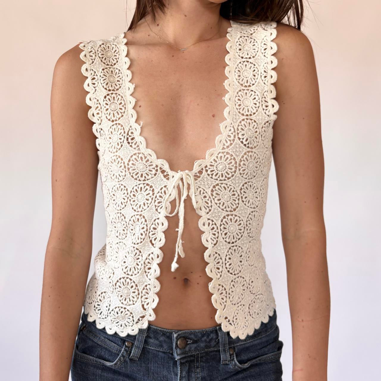 Tie Front Crochet Top (XS/S)