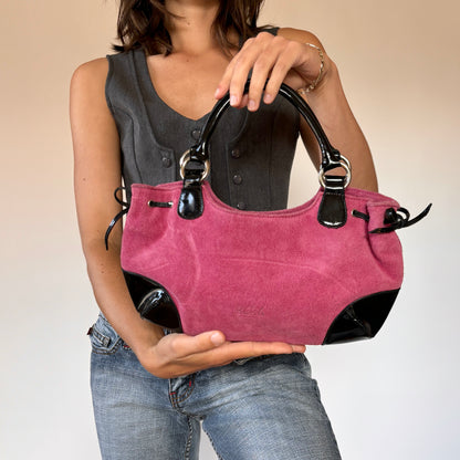 BCBG Pink Suede & Patent Shoulder Bag
