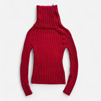 Y2K Red Asymmetrical Zip Sweater (XS/S)