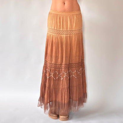 Y2K Tiered Cotton Maxi Skirt (M/L)